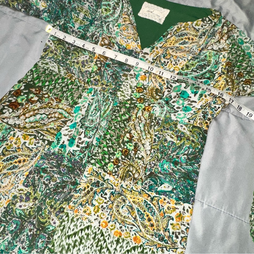 Anthropologie Floreat Amelie Paisley 100% Silk Bell Sleeve Swing Dress Sz 2 BOHO - Picture 14 of 15